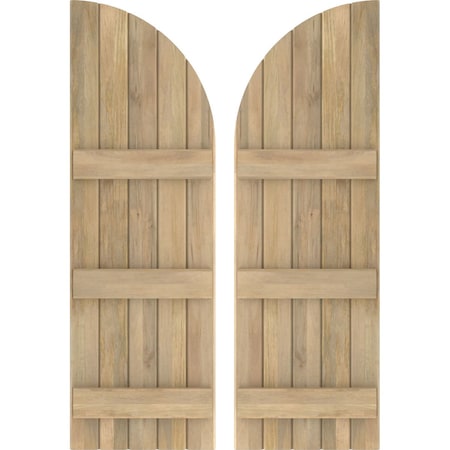 Americraft 5-Board (3 Batten) Wood Joined Board-n-Batten Shutters W/ Arch Top, ARW401BQ518X37UNH
